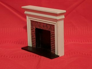 Vintage Dollhouse Christmas Fireplace Painted Wood Red Brick Good Cond.