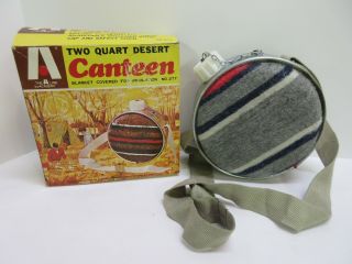 Vintage Camping Desert Water Canteen 2 Quart Blanket Covered Rare