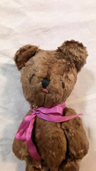 Small Vintage Dark Brown Plush Jointed Teddy Bear With Tongue,  No Tag