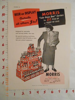 1951 Morris Paper Mills Beer Rare Trade Ad Goetz Country Club Pop Display Woman