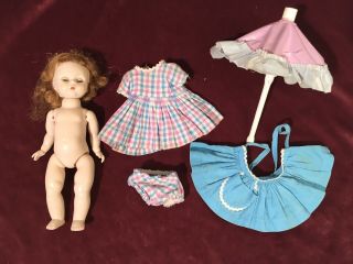 Madame MME Alexander - Kins Doll Vintage 1950s In Tagged Dress W/ Parasol SLW 3
