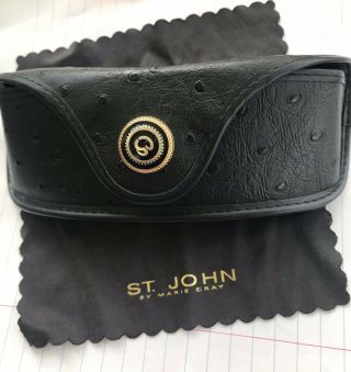 St John Designer Sunglass Eyeglass Case Black Pebbled Leather Made In Italy