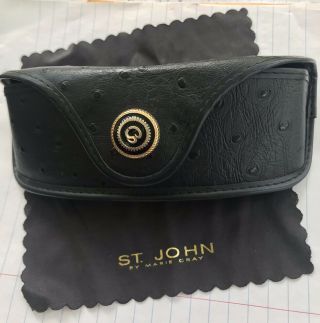 St John Designer Sunglass Eyeglass Case Black Pebbled Leather Made In Italy 2