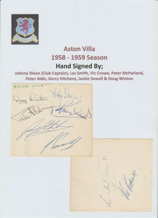 Aston Villa 1954 - 1955 Season Rare Autographed 2 X Book Pages 8 X Signatures
