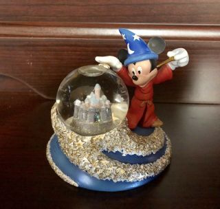 Rare Disney Sorcerer Mickey Fantasia Sleeping Beauty Castle Snowglobe Figure