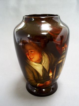C1900 Antique German Porcelain Rembrandt Ware Hand Painted Portrait Vase/ 5.  4 "