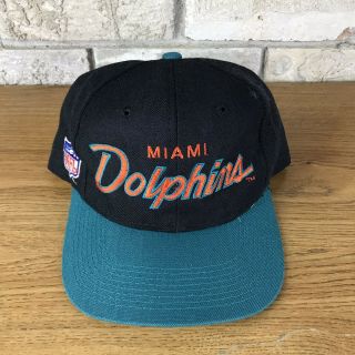Vintage 90s Miami Dolphins Sports Specialties Script Snapback Hat Nfl Black Rare