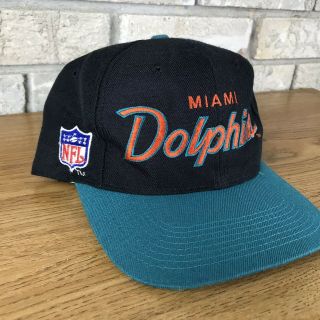 Vintage 90s Miami Dolphins Sports Specialties Script Snapback Hat NFL Black Rare 2