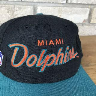 Vintage 90s Miami Dolphins Sports Specialties Script Snapback Hat NFL Black Rare 3