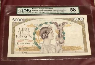France French 5000 Francs 1941 Pmg 58 Aunc Pick 97c Signed Favre Gilly Rare