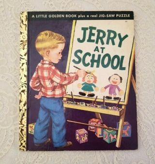 Vintage Rare Little Golden Book Jerry At School With Jig Saw Puzzle Intact Ed A
