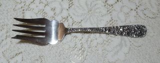 Stieff Sterling Silver Rose Repousse Meat Fork 7 1/2 " Monogram