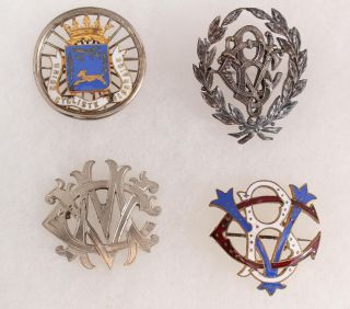 4 19th Century Antique Rare Bicycle Union Cycliste Valognaise Club Pins,  Nr