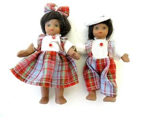 Miniature Dollhouse Dolls Twin Boy Girl African American Bisque Jointed