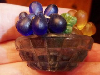 Antique Czech Miniature Glass Bowl Of Glass Grapes Signed Rare