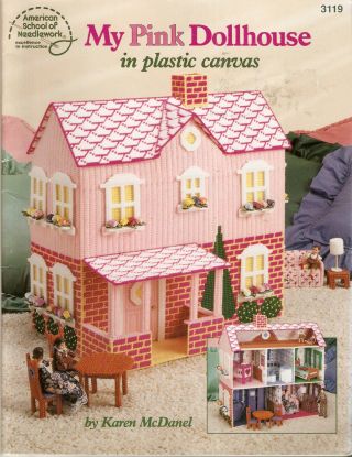 American School Of Needlework 3119 My Pink Dollhouse Plastic Canvas Booklet Rare