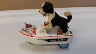 Rare Cute Portuguese Water Dog On Boat Hand Painted Figurine Statue