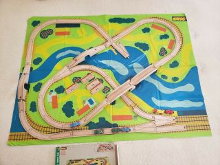 Vintage Brio Wooden Railway 1970s Playmat,  Track,  Bridge Tunnel And Cars Rare Old