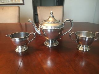 Lp On Copper - W.  M.  Mounts Silver Tea Pot,  Creamer,  And Sugar Bowl