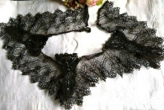 Large Antique Victorian Embroidered Black Net Lace Collar Dress Trim Soutache