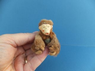 Rare Vintage Antique Miniature German Fur Toy Monkey,  Tag Jointed Bear