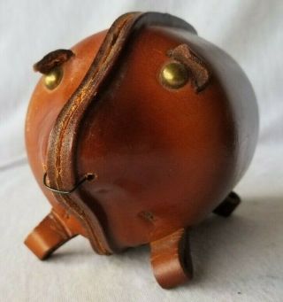 Antique Leather And Brass Pig - Piggy Bank