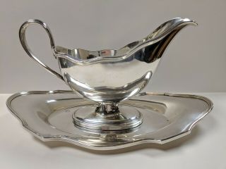 Antique E.  G.  Webster & Son Gravy Boat And Tray Silver Plate Egw&s Epns 77/10