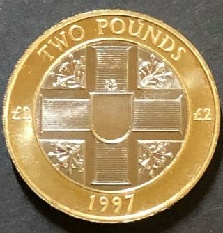 1997 Guernsey - Extremely Rare Bunc £2 Pounds Coin - Low Mintage.