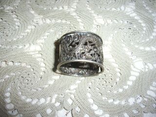 Antique Chinese Export Silver Reticulated Dragon & Chrysanthum Napkin Ring