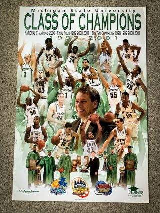 Michigan State Spartans Basketball " Class Of Champions " Large Poster - Rare