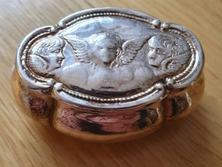 Antique Silver Trinket / Pill Box With Cherubs/angels
