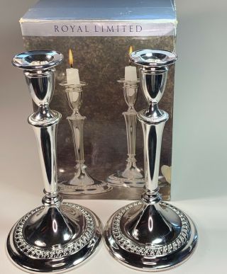 Pair 10 Inch Tall Silver Plate / Silver Plated Candlesticks Made In England