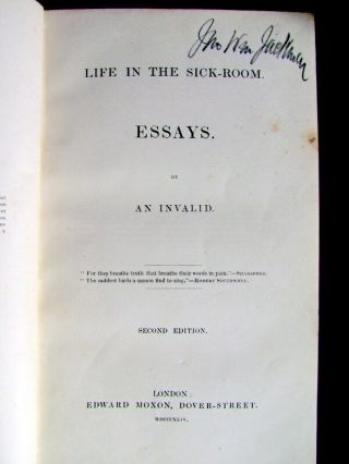 Life In The Sick Room Essays By An Invalid - Harriet Martineau,  1844 - Rare.