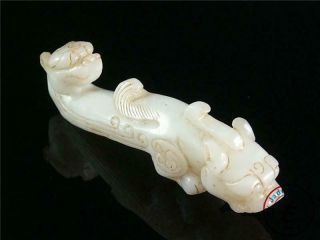 Fine Old Chinese Celadon Nephrite Jade Belt Hook Buckle Statue Dragon Head