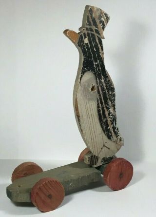 Rare Vintage Penguin Large Wooden Pull Toy Wood Collectible Figure