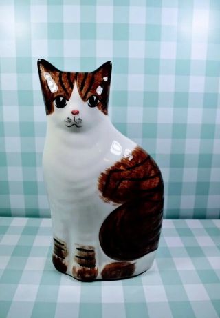 Rare Vintage N.  S.  Gustin Made Usa Brown Stripe Ceramic Cat Figure Hand Painted
