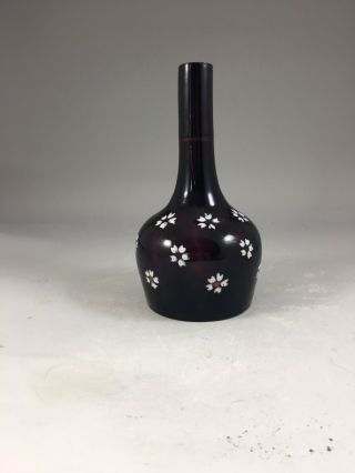 Antique Amethyst Glass Barber Bottle With Enameld Flowers