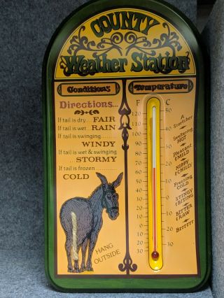 Rare Old Vintage Metal Thermometer County Weather Station Donkey Mule
