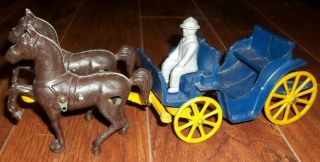 Antique Stanley Toys Cast Iron Horse Drawn Blue Wagon Carriage W/driver