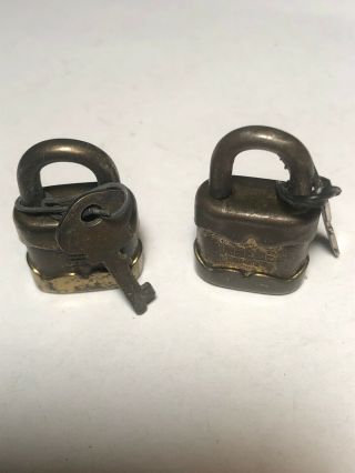 Two Reese Small brass padlocks with keys antique vintage Made in USA 2 3