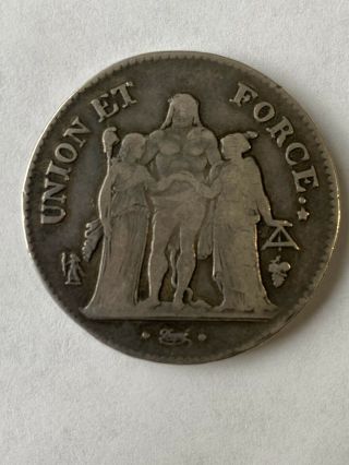 5 Francs L’an 11 1803 Union Et Force France Rare Silver Crown Coin