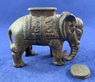Antique Vintage Cast Iron (ci) Still Bank - Elephant With Howdah (tiny)