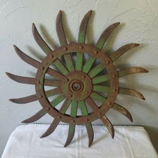 Vintage John Deere Steel Rotary Hoe Wheel 17 3/4 Inches In Diameter
