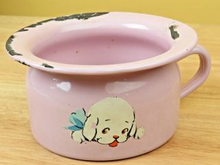 Vintage Pink Enamel Chamber Pot Small Baby Toddler Nursery Child Hand Painted R