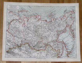 1905 Map Of Siberia Russia / China Mongolia Kamchatka Sakhalin Japan