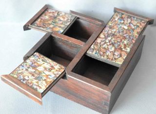 Old Collectable Boxwood Inlay Conch Hand Carve Usable Girl Tibet Jewelry Box