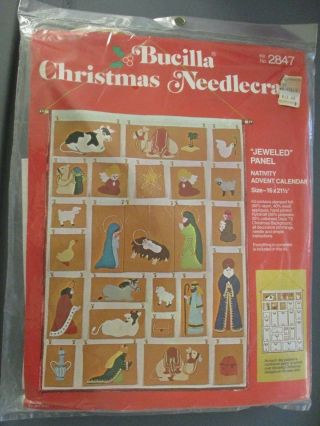 Rare Bucilla " Nativity " Jeweled Sequin Christmas Advent Calendar Panel Kit 2847