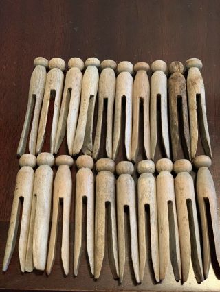 Vintage Wooden Clothes Pins Antique Wood Clothes Pins 20 Round Head