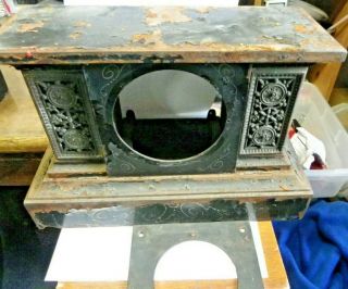Antique Mantle Clock Cast Iron Case Only No Face Or Guts Heavy