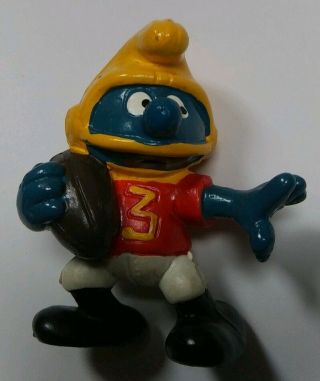 1980 Smurfs Football 3,  Peyo Schleich Pvc,  Rare.  Vintage Antique Toy